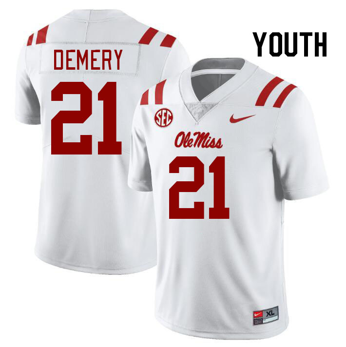 Youth #21 Daniel Demery Ole Miss Rebels College Football Jerseyes Stitched Sale-White